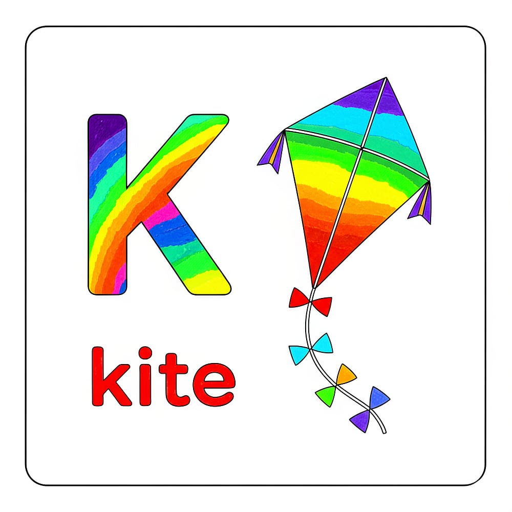 K is for Kite Fun Coloring Page colored version