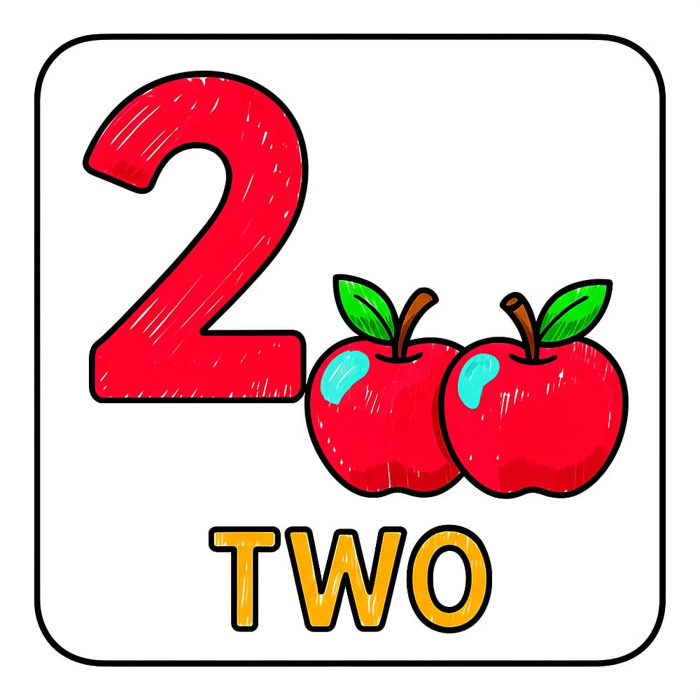 Learn Number Two Apples Coloring Page colored version