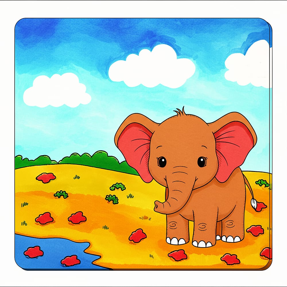 Letter E Elephant Adventure Coloring Page colored version