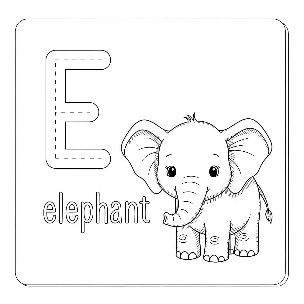 Letter E Elephant Adventure Coloring Page coloring page