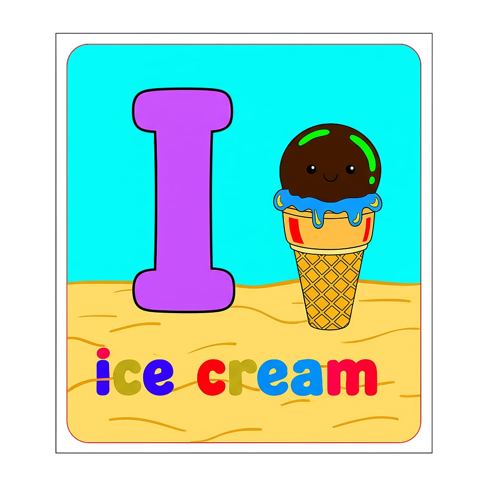 Letter I for Ice Cream Fun Coloring Page colored version