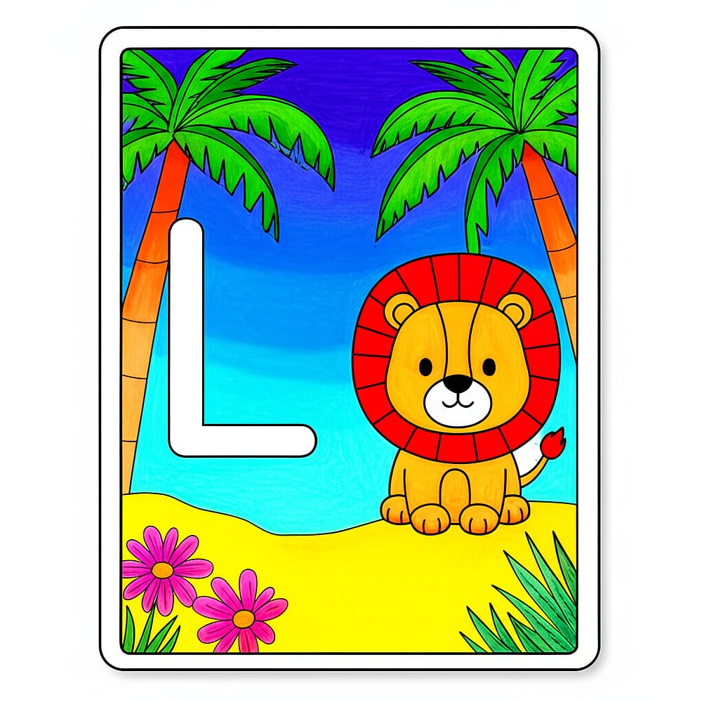 Letter L Lion Learning Coloring Page colored version
