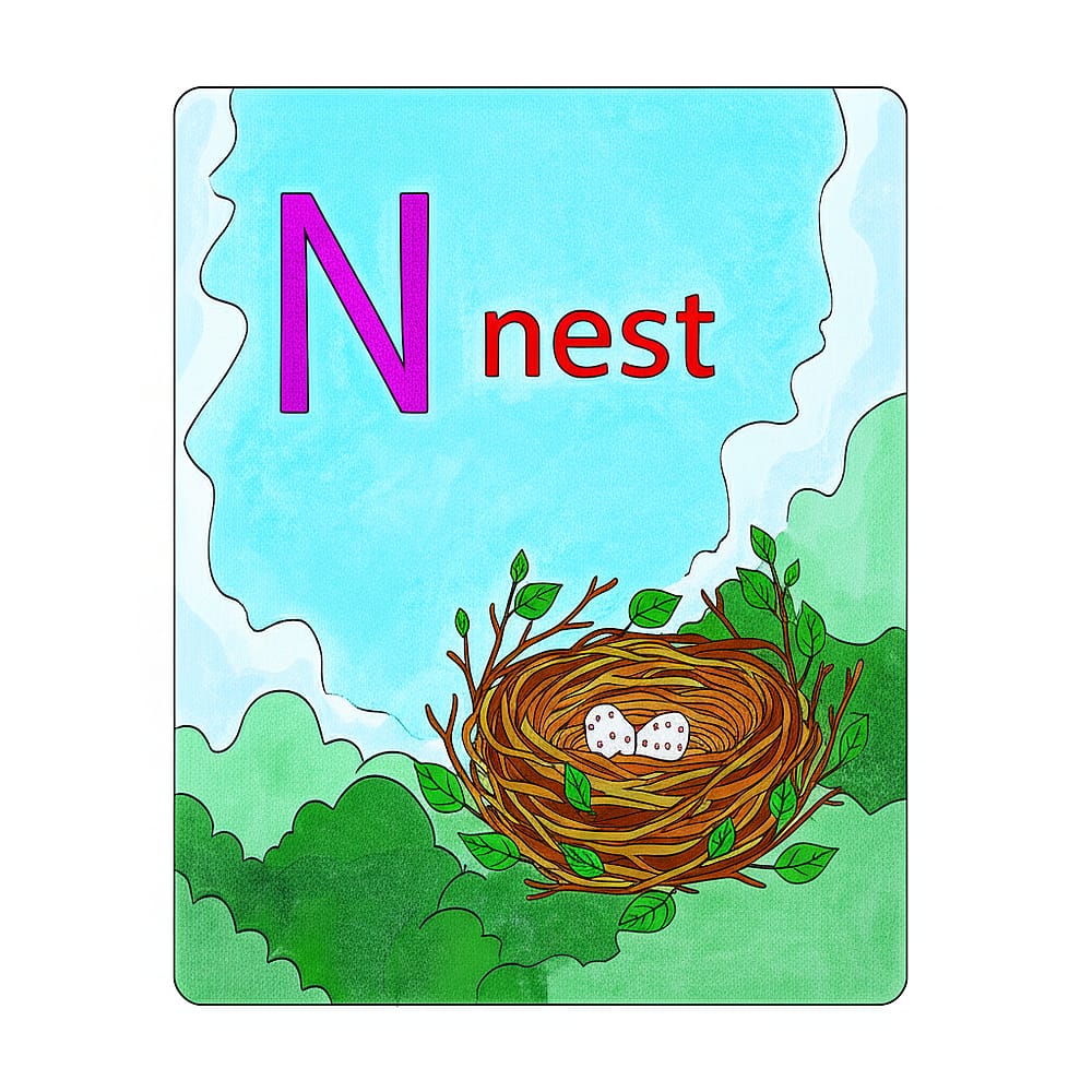 Letter N for Nest Coloring Page colored version