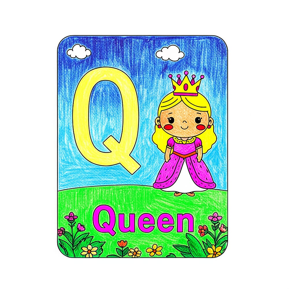 Letter Q Queen Alphabet Page Coloring Page colored version