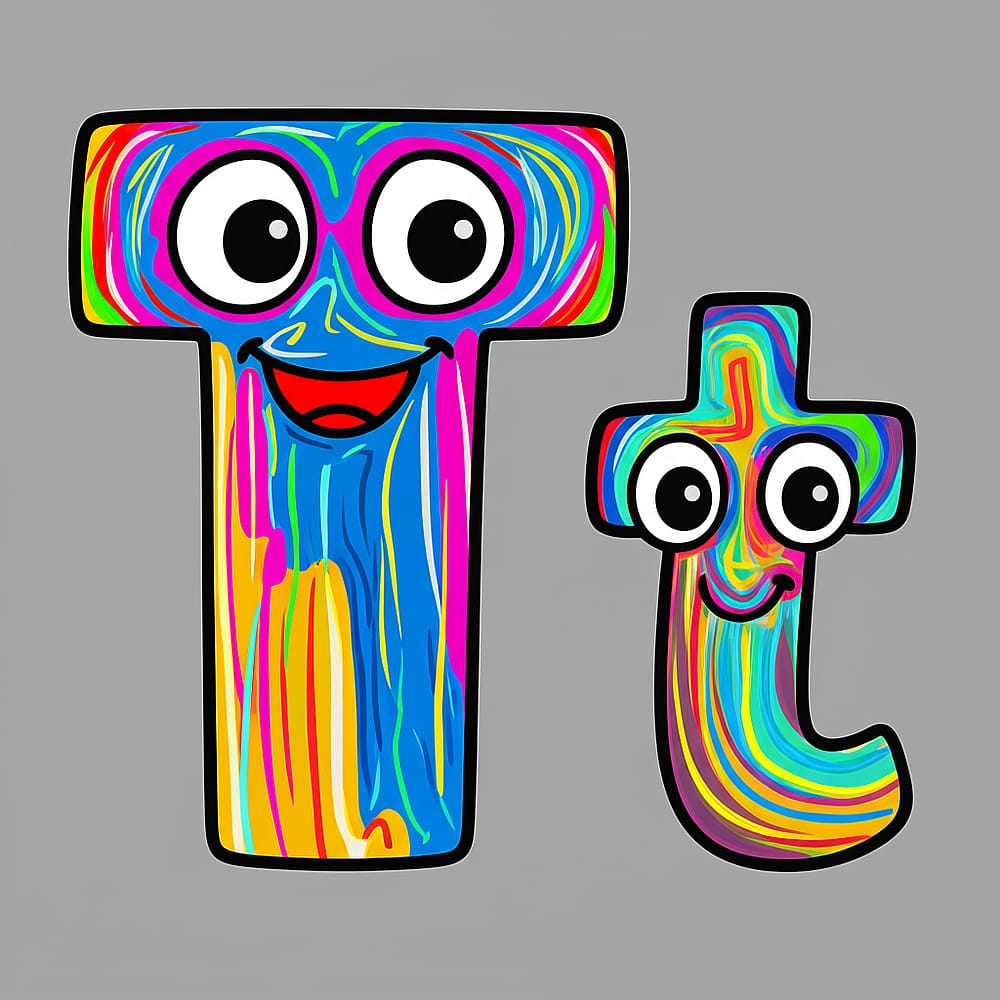 Cartoon Letter T Friends Coloring Page colored version