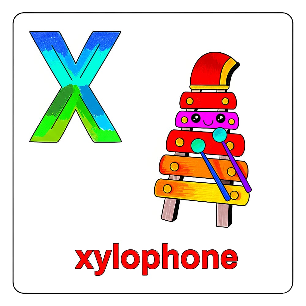 Letter X Xylophone Melody Coloring Page colored version