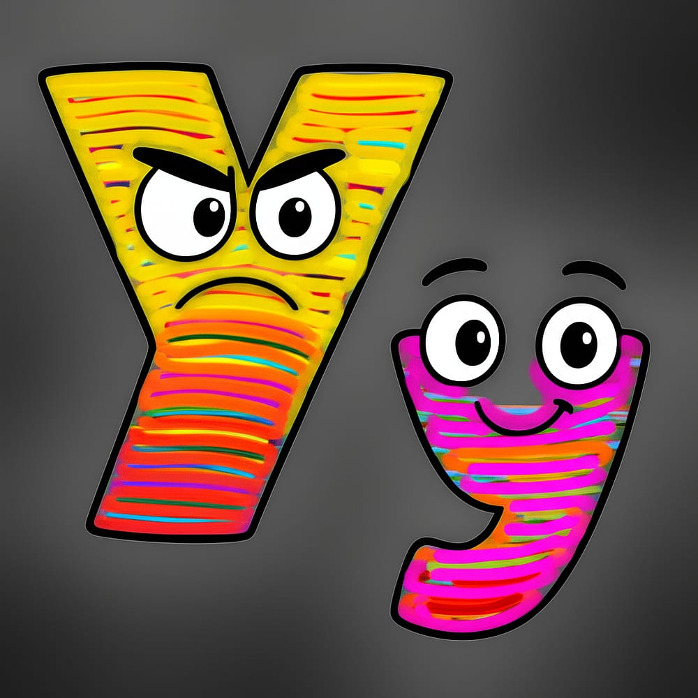 Expressive Letter Y Characters Coloring Page colored version