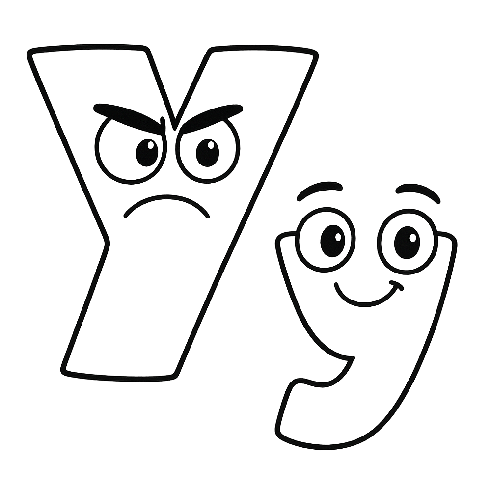 Expressive Letter Y Characters Coloring Page coloring page