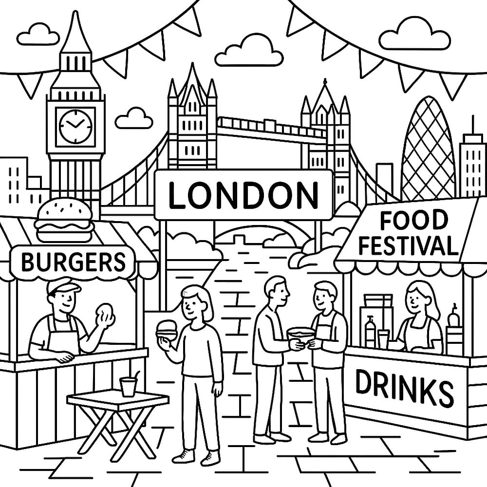 London Food Festival Fun Coloring Page coloring page