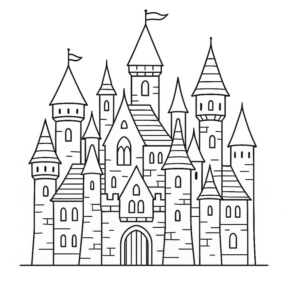 Magical Castle Towers Coloring Page coloring page