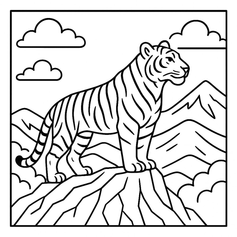 Majestic Mountain Tiger Coloring Page coloring page