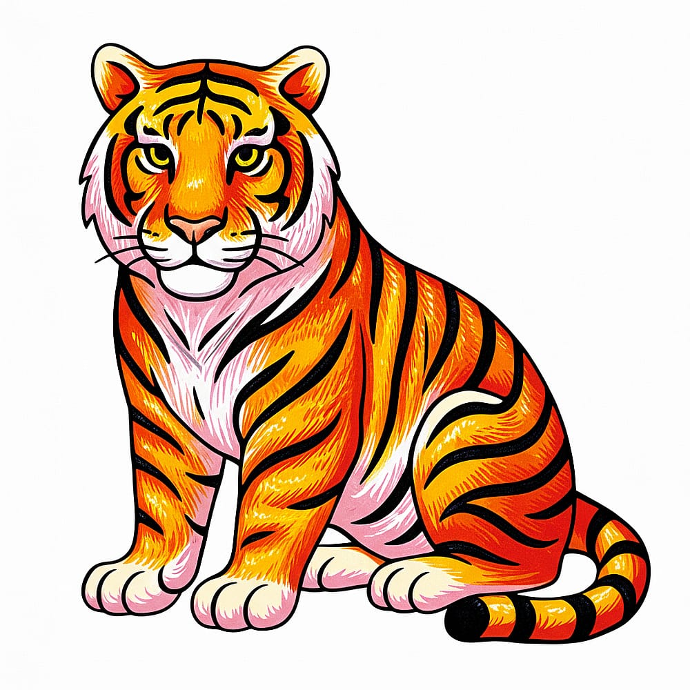 Majestic Sitting Tiger Coloring Page colored version