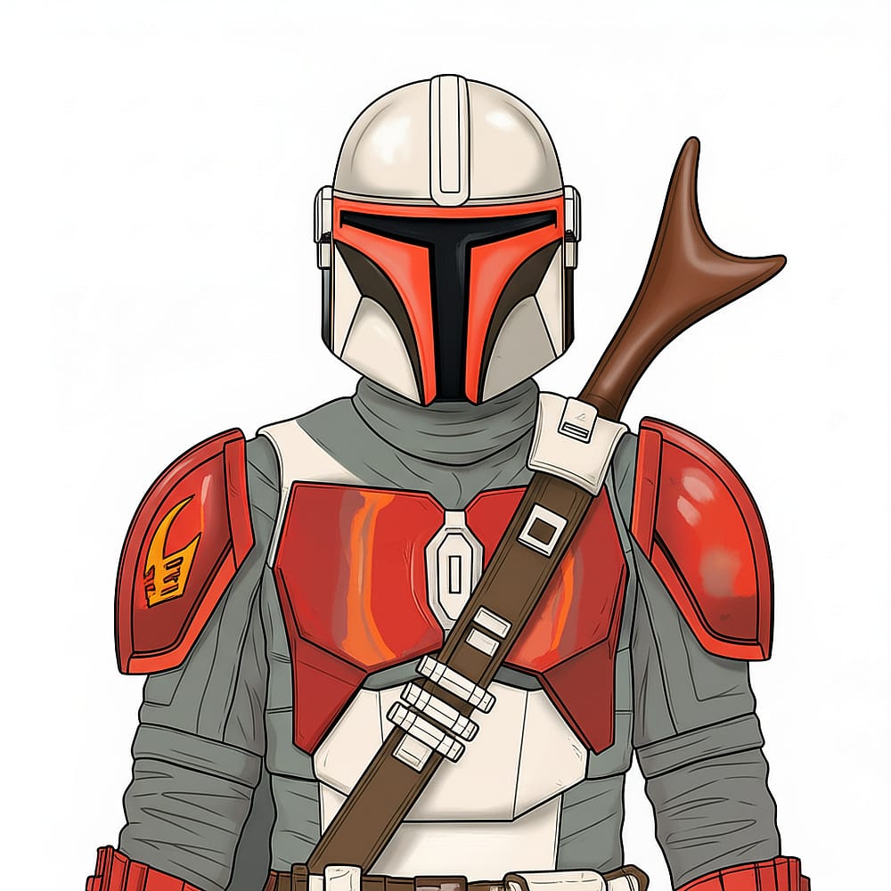Mandalorian Warrior Ready for Action Coloring Page colored version