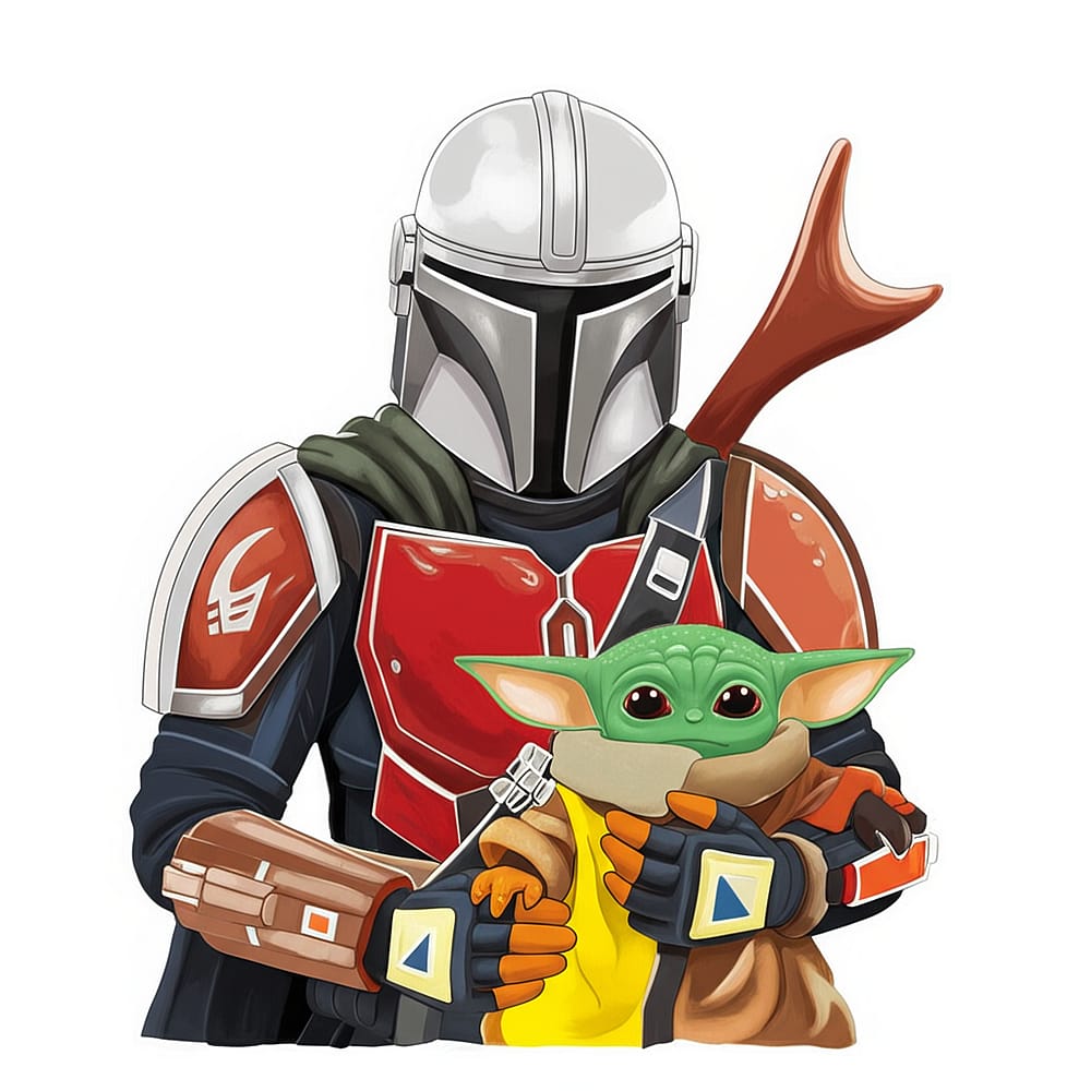 Mandalorian and Grogu Coloring Page colored version