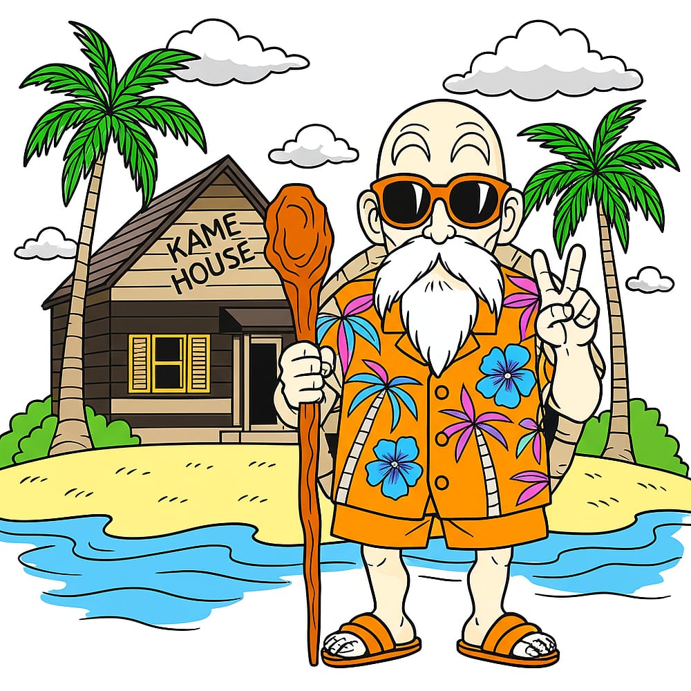 Master Roshi Kame House Fun Coloring Page colored version