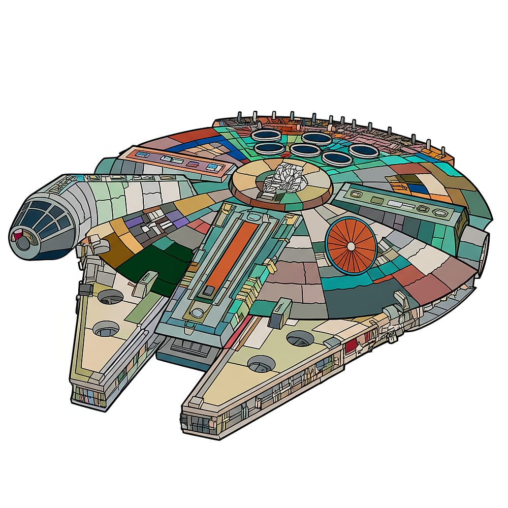 Iconic Millennium Falcon Ready for Color Coloring Page colored version