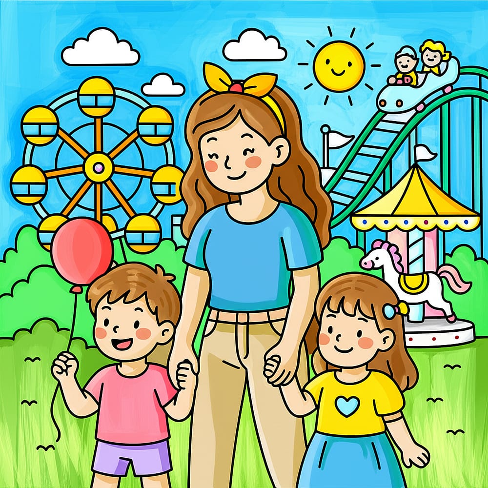 Family Fun at the Amusement Park colored version