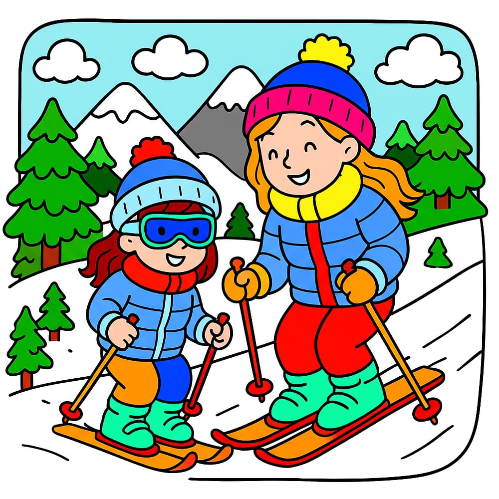 Snowy Slopes Ski Fun colored version