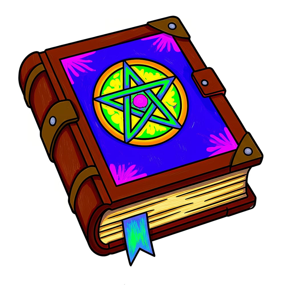 Mystical Tome of Spells Coloring Page colored version