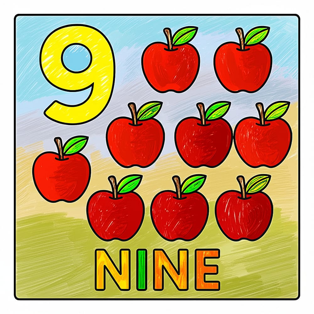 Nine Juicy Apples Coloring Coloring Page colored version