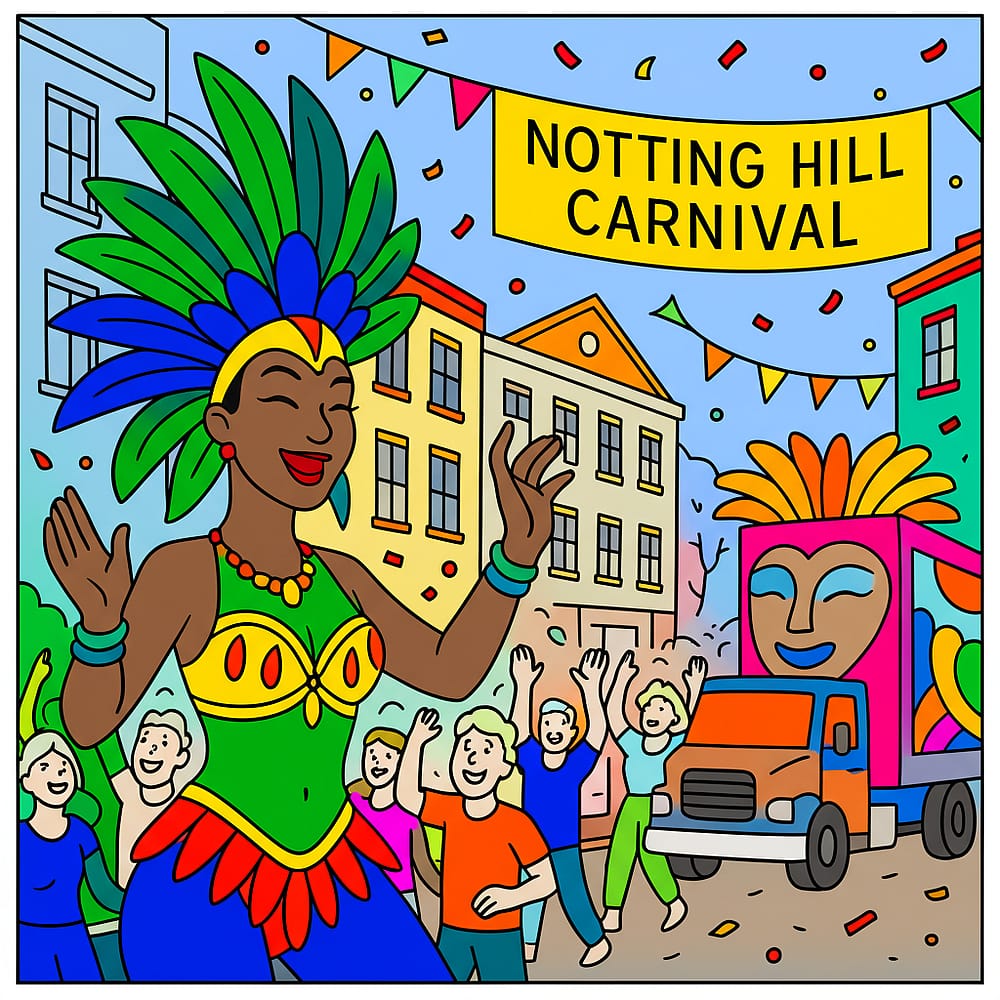 Notting Hill Carnival Celebration Coloring Page colored version
