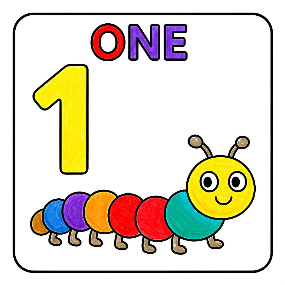 Number One Caterpillar Fun Coloring Page colored version