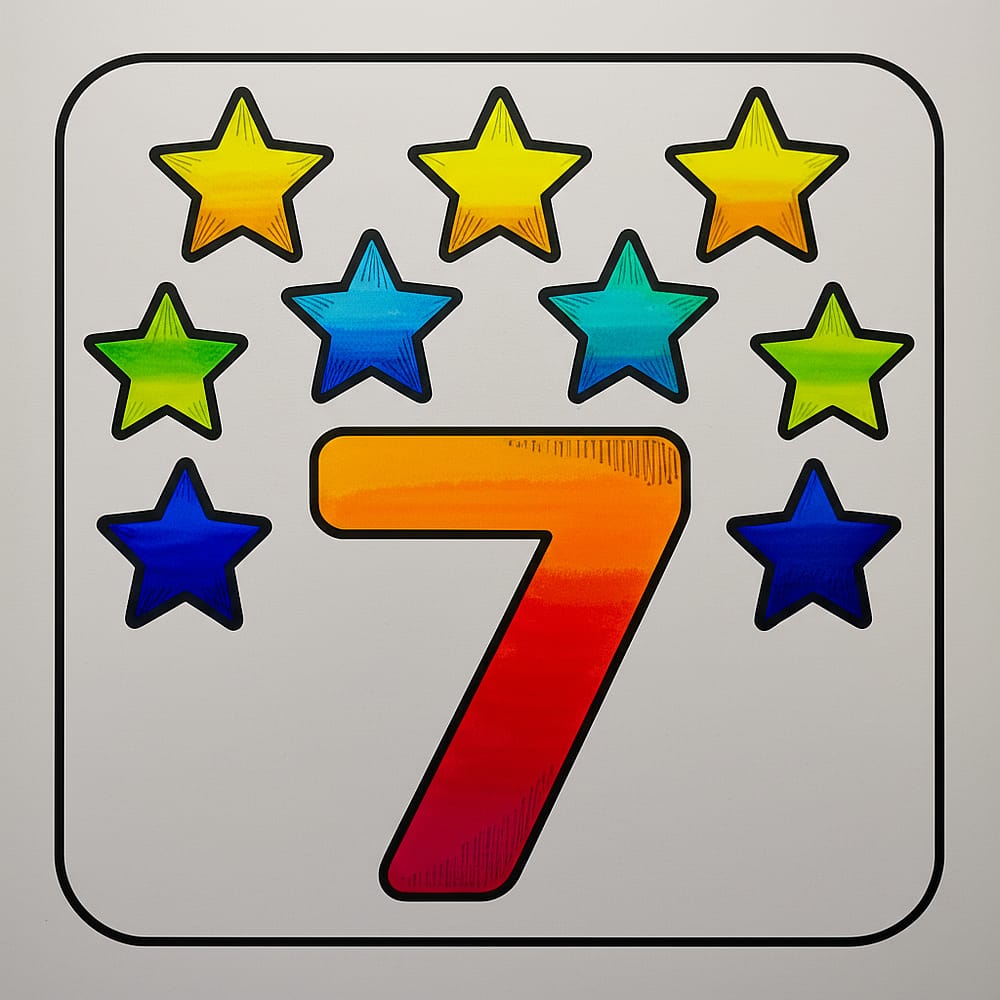 Number Seven and Stars Coloring Page colored version