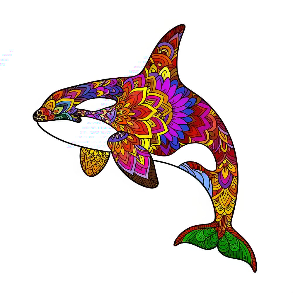 Majestic Mandala Orca Coloring Page colored version