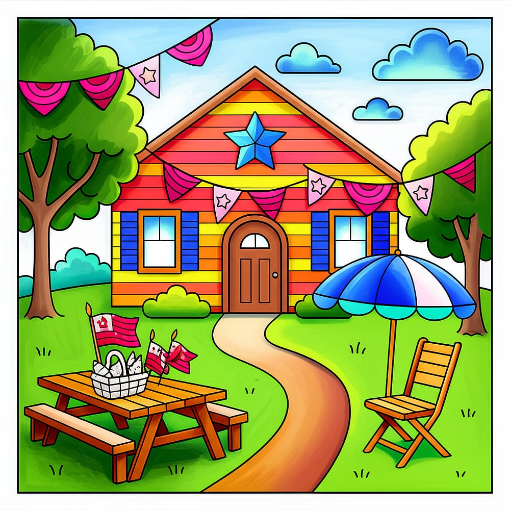 Patriotic Backyard Celebration Coloring Page colored version