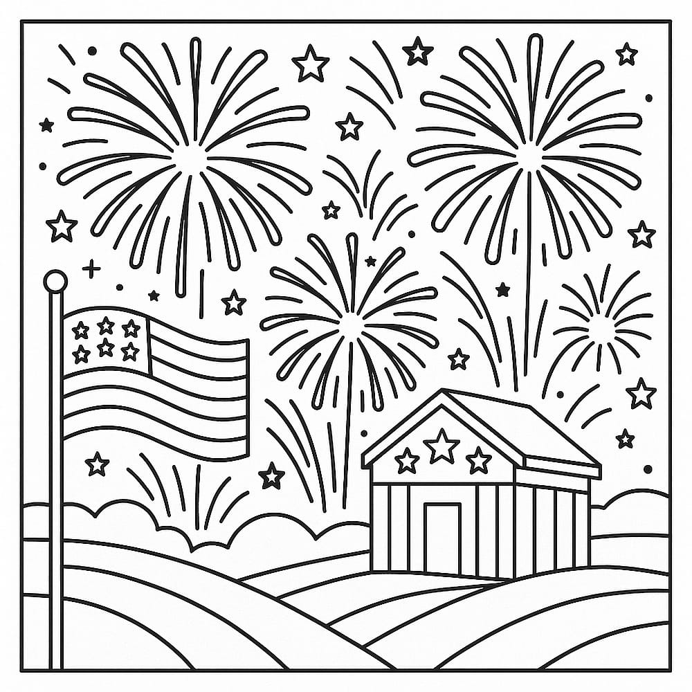 Patriotic Sky Explosions Coloring Page coloring page