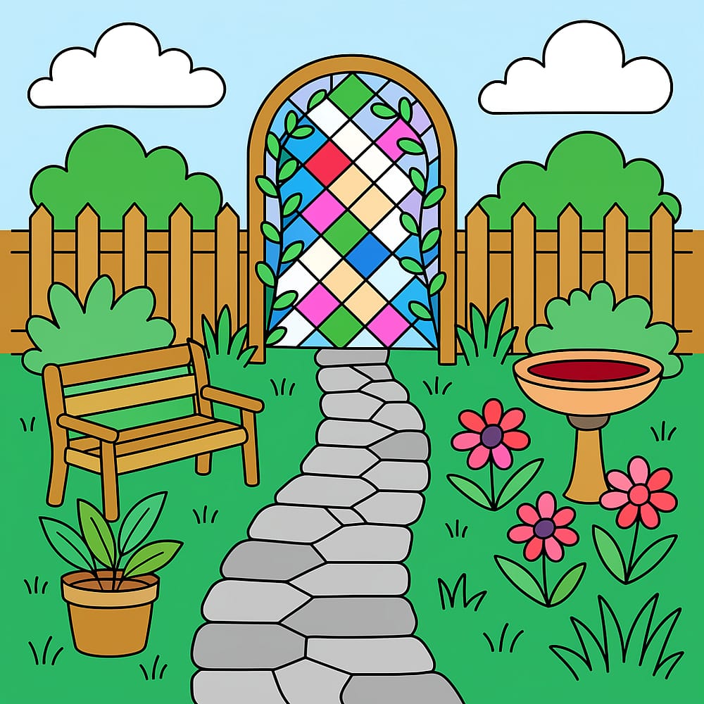 Peaceful Garden Pathway Coloring Page colored version
