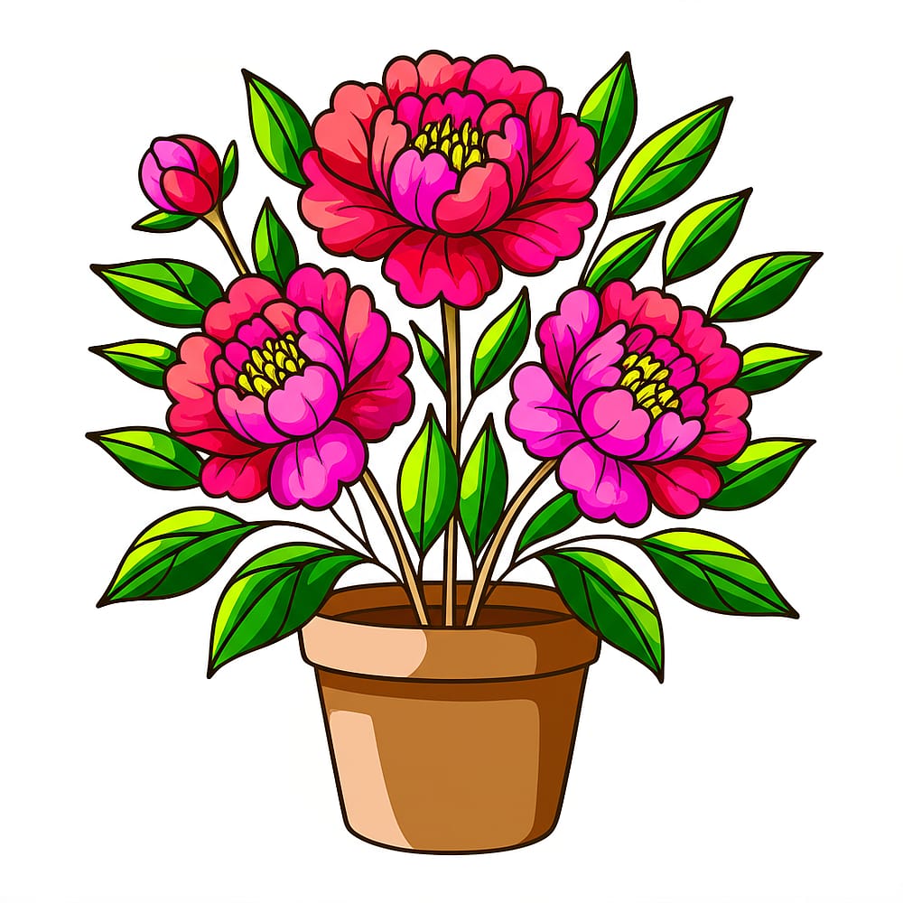 Potted Peony Perfection Coloring Page colored version