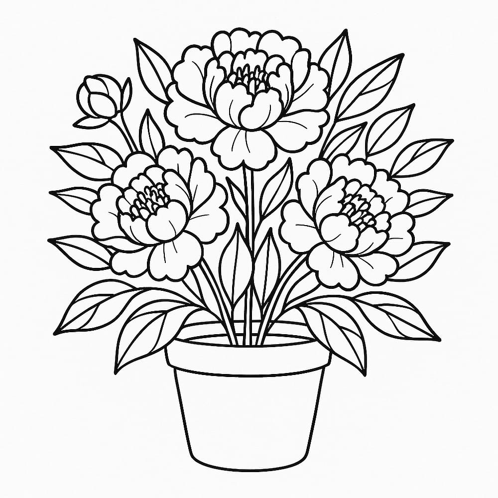 Potted Peony Perfection Coloring Page coloring page