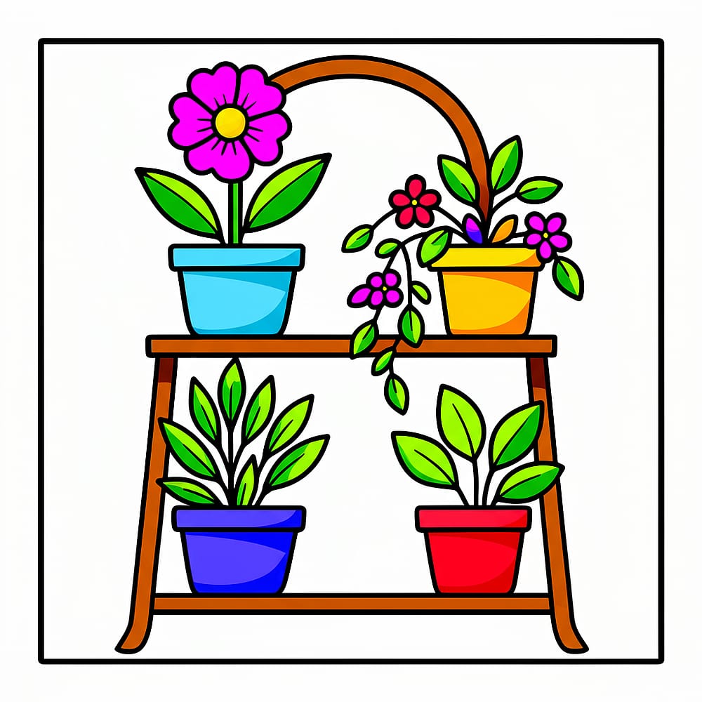 Potted Plant Paradise Shelf Coloring Page colored version