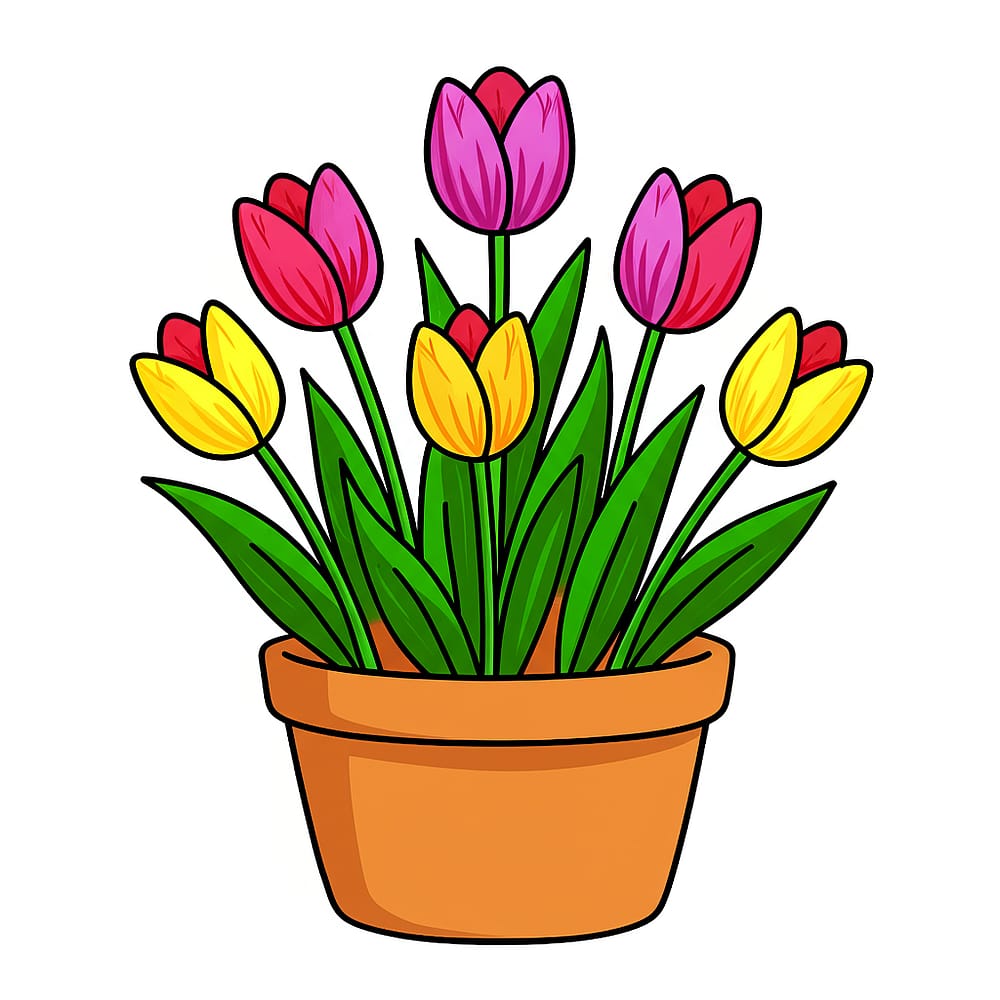 Potted Tulip Bouquet Coloring Page colored version