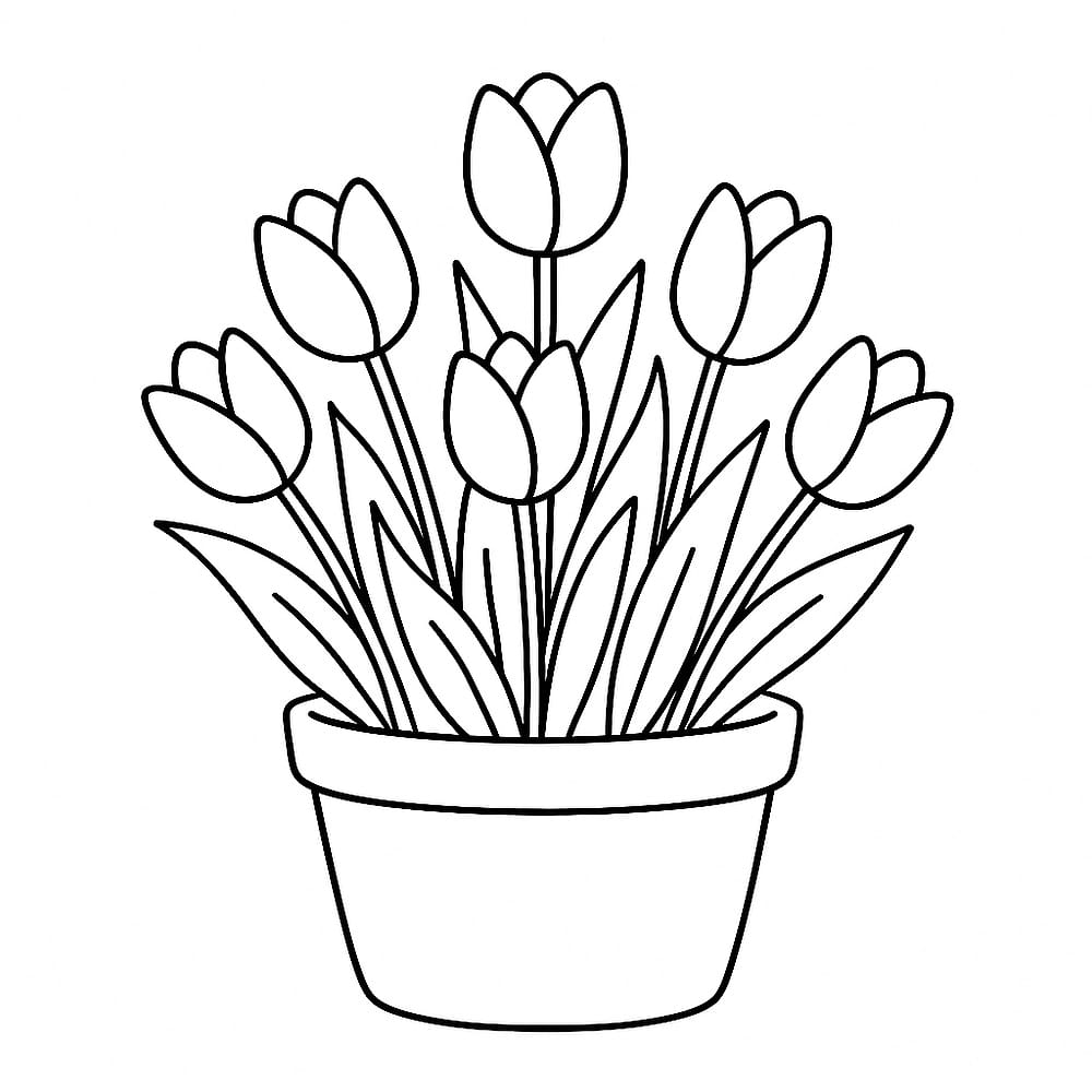 Potted Tulip Bouquet Coloring Page coloring page