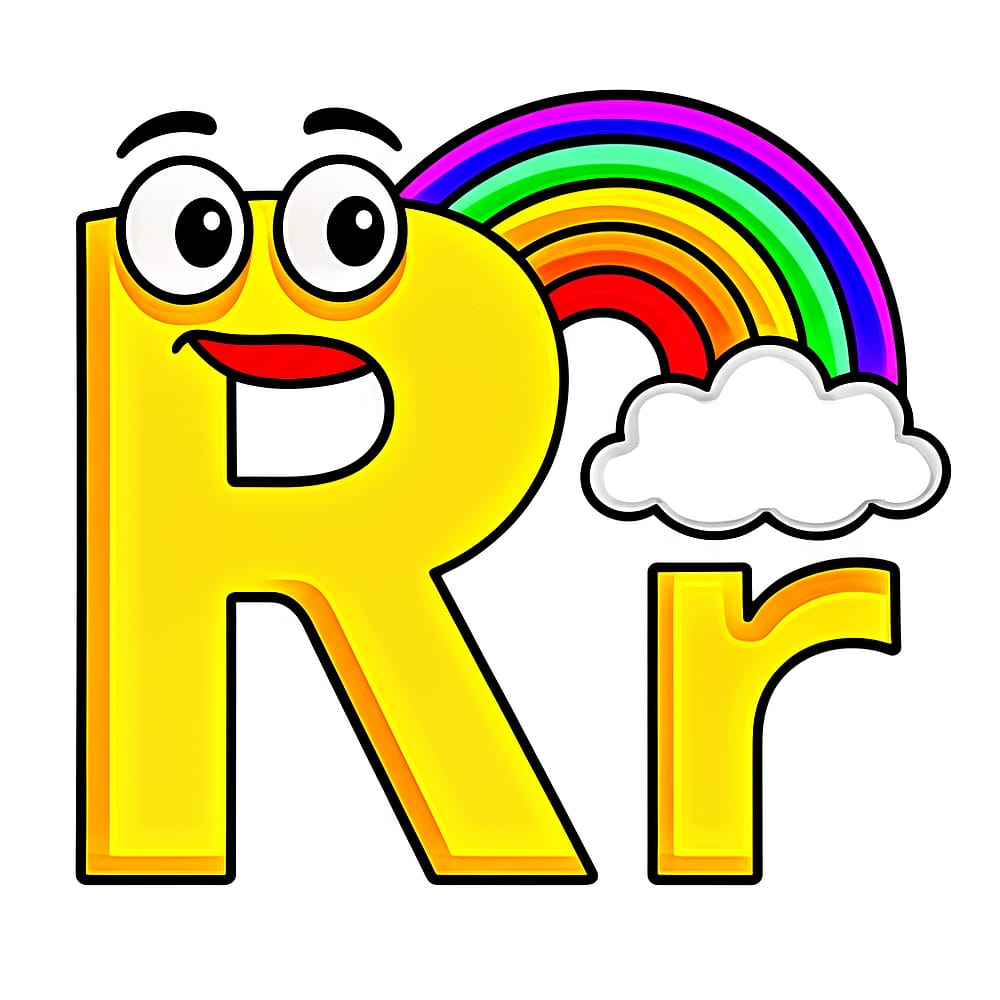 Radiant Rainbow Letter R Coloring Page colored version