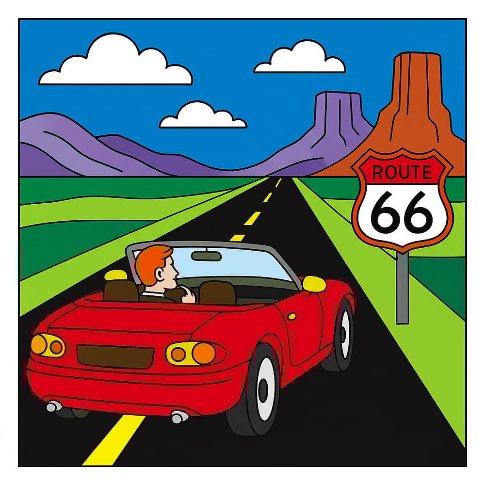 Route Sixty-Six Adventure Coloring Page colored version