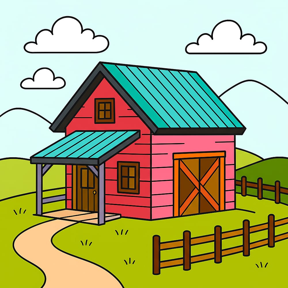 Rustic Country Barn Coloring Page colored version