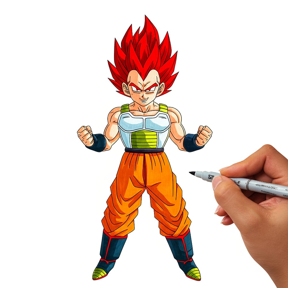 Saiyan Prince Power Up Coloring Page colored version