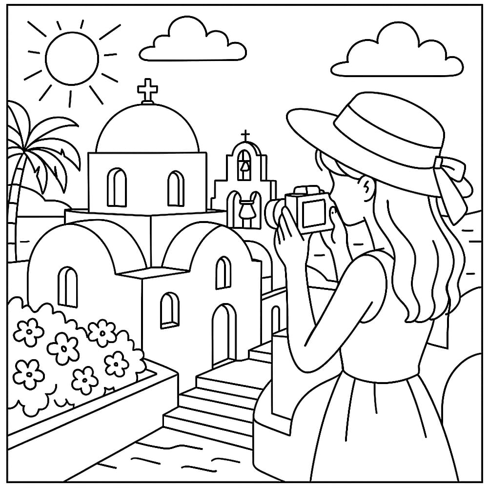 Santorini Snapshot Serenity Coloring Page coloring page