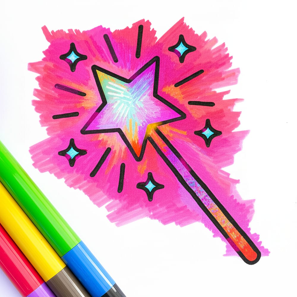 Magical Star Wand Coloring Page colored version