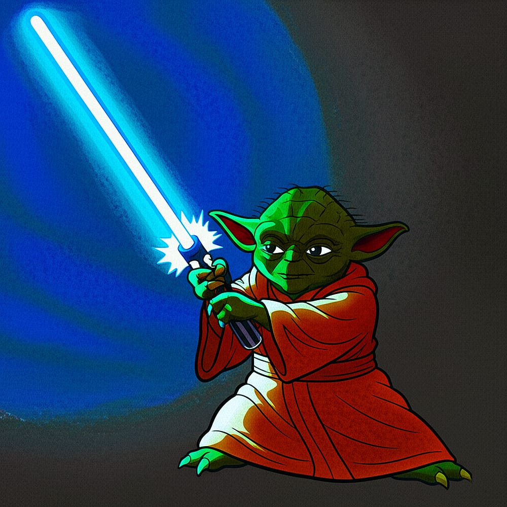 Yoda with Lightsaber Ready Coloring Page colored version