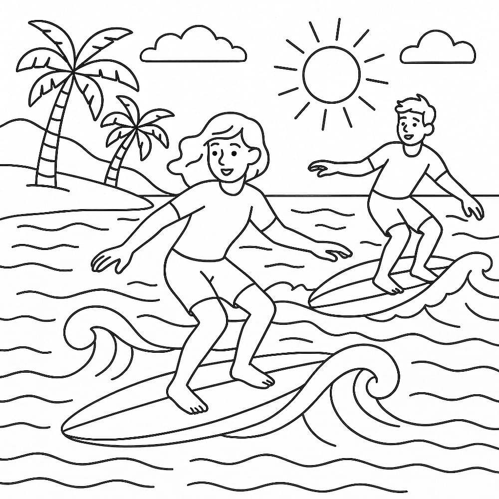 Sunny Surf Day Adventure Coloring Page coloring page