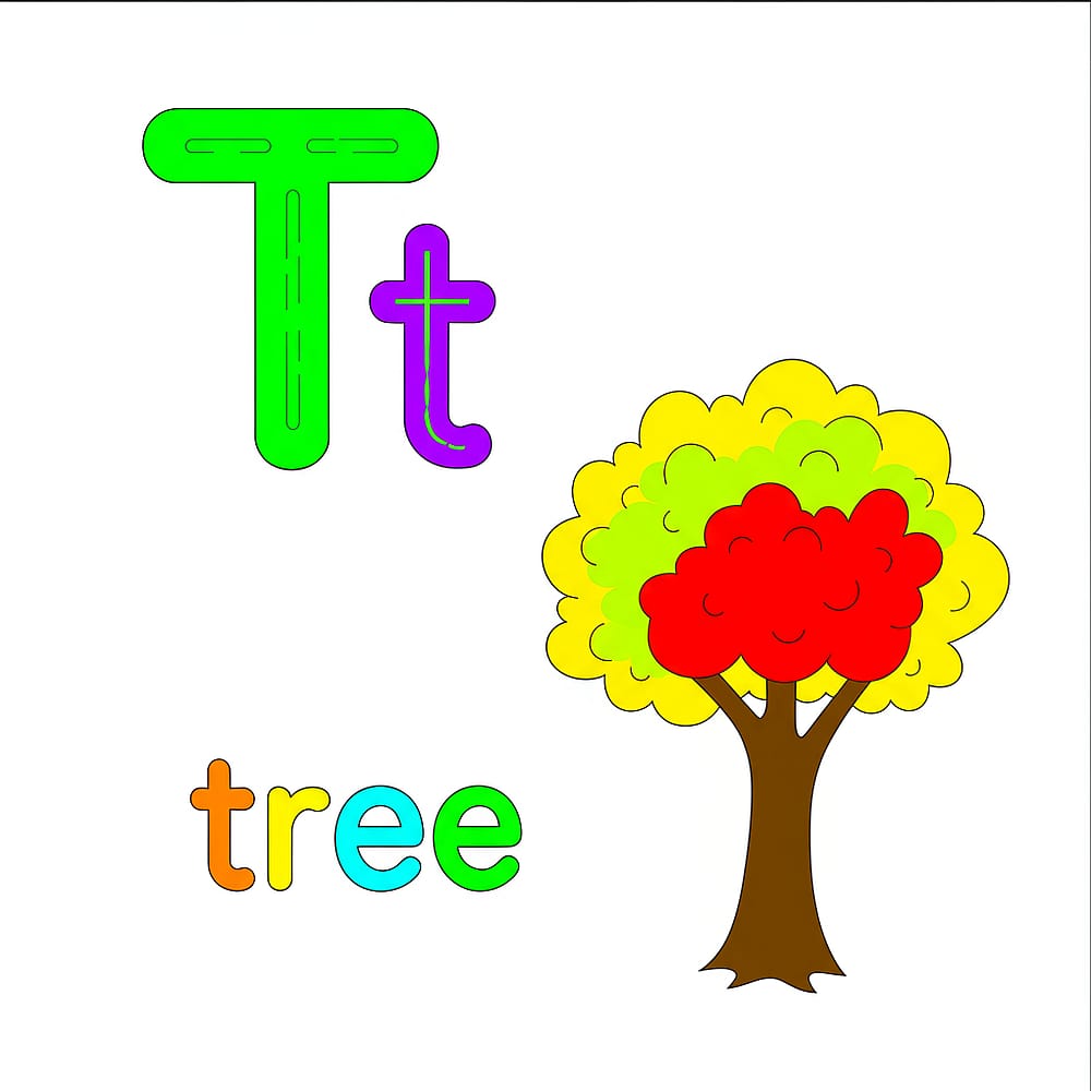 T is for Tree Coloring Page colored version