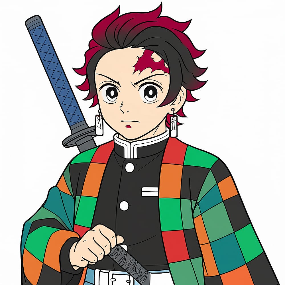 Tanjiro Kamado Demon Slayer Coloring Page colored version