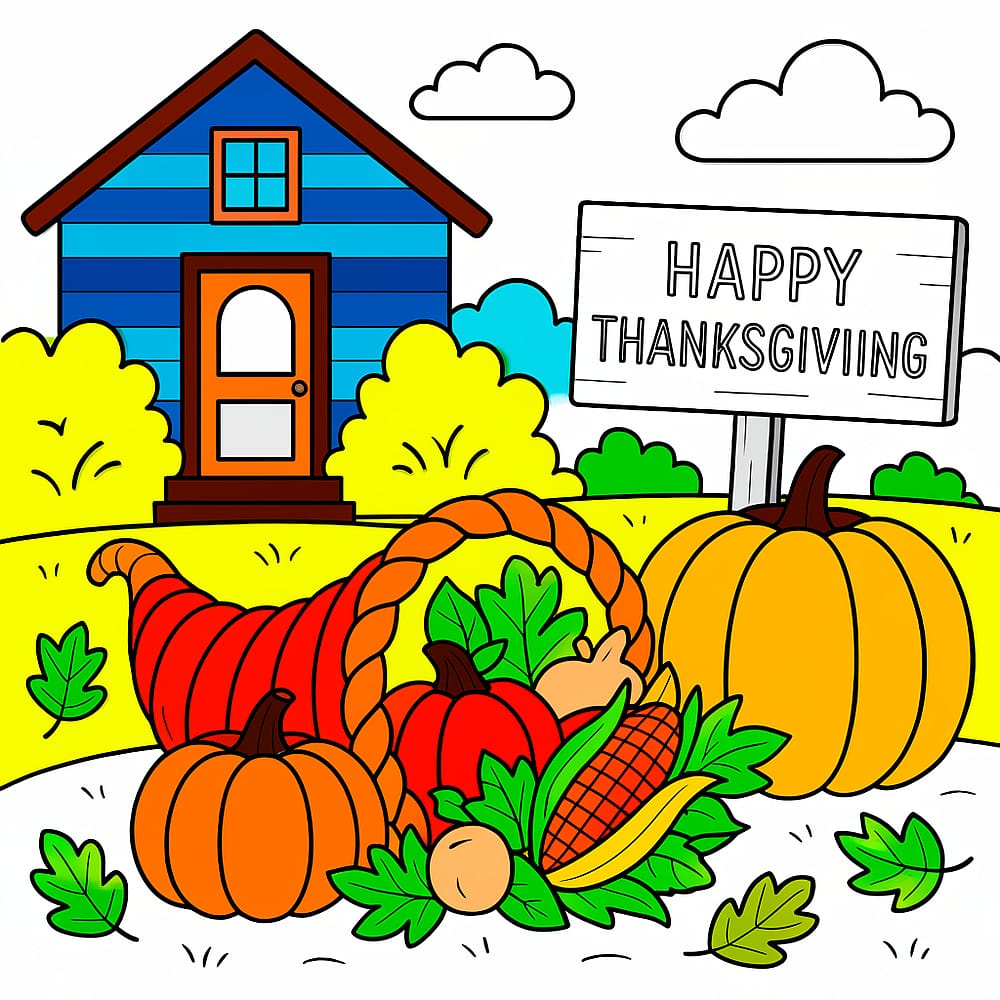 Thanksgiving Harvest Celebration Coloring Page colored version