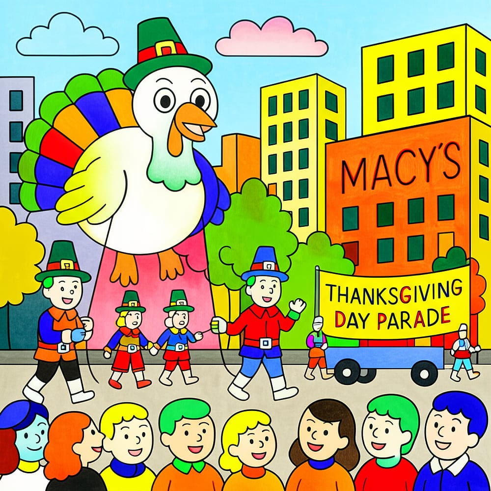 Thanksgiving Parade Spectacle Coloring Page colored version
