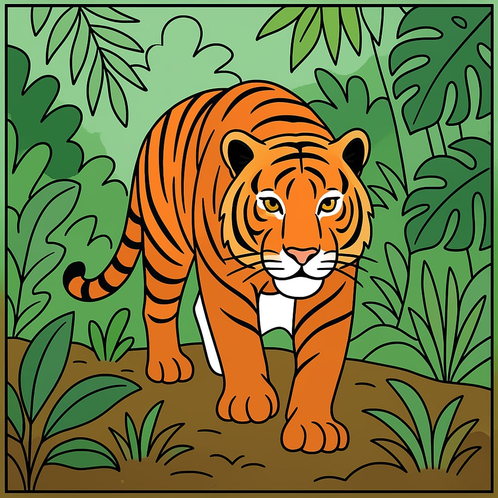 Majestic Tiger Jungle Stroll Coloring Page colored version