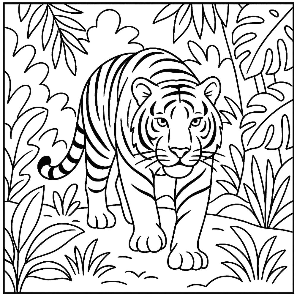 Majestic Tiger Jungle Stroll Coloring Page coloring page